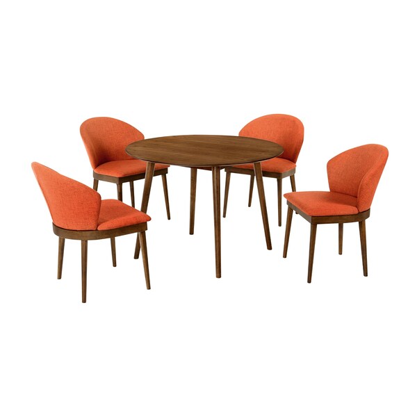 Armen Living Arcadia and Juno 42" Round Orange and Walnut Wood 5 Piece Dining Set SETARDI5JNWAOR42 - main